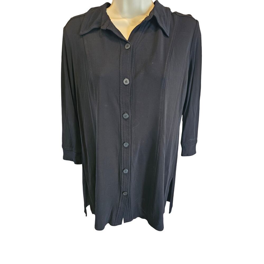 David meister sz S black Acetate knit button up tunic top career business casual